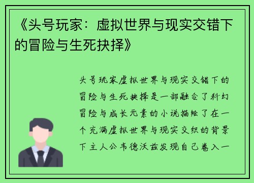 《头号玩家：虚拟世界与现实交错下的冒险与生死抉择》